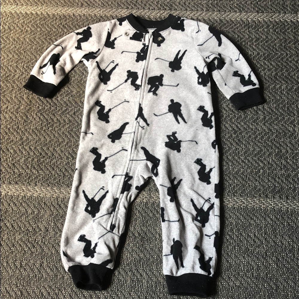 Carter's Grey and Black Hockey Silhouette One-Piece fleece Bodysuit